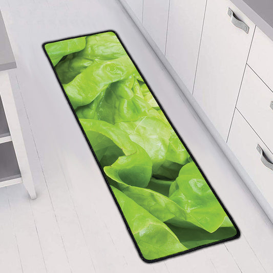 Green Lettuce Leaves Print Long Kitchen Mat