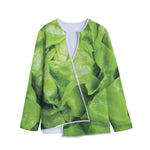 Green Lettuce Leaves Print Long Sleeve Short Coat