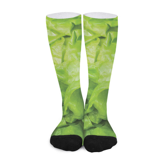 Green Lettuce Leaves Print Long Socks