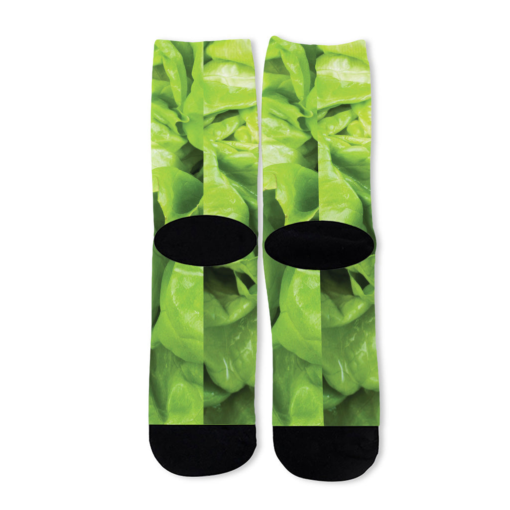 Green Lettuce Leaves Print Long Socks