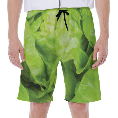 Green Lettuce Leaves Print Men's Beach Shorts