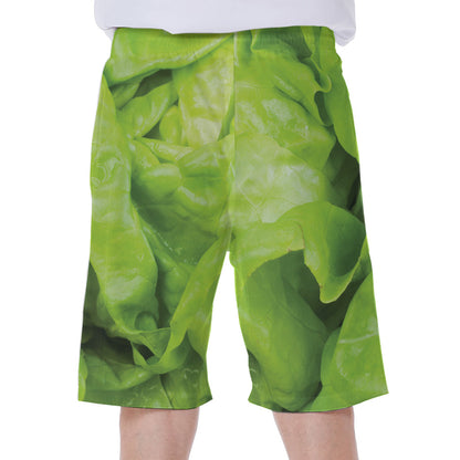Green Lettuce Leaves Print Men's Beach Shorts