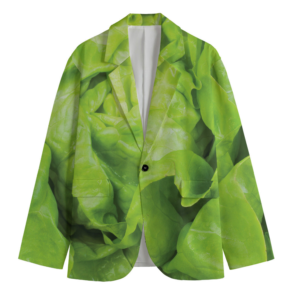 Green Lettuce Leaves Print Men's Blazer