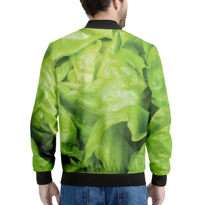 Green Lettuce Leaves Print Men's Bomber Jacket
