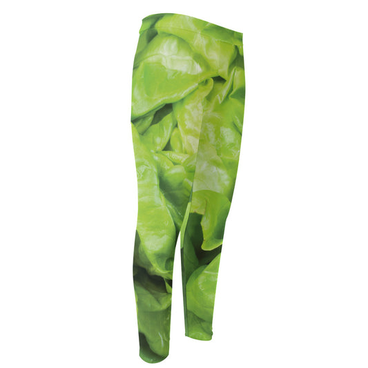Green Lettuce Leaves Print Men's Compression Pants