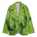 Green Lettuce Leaves Print Men's Cotton Blazer