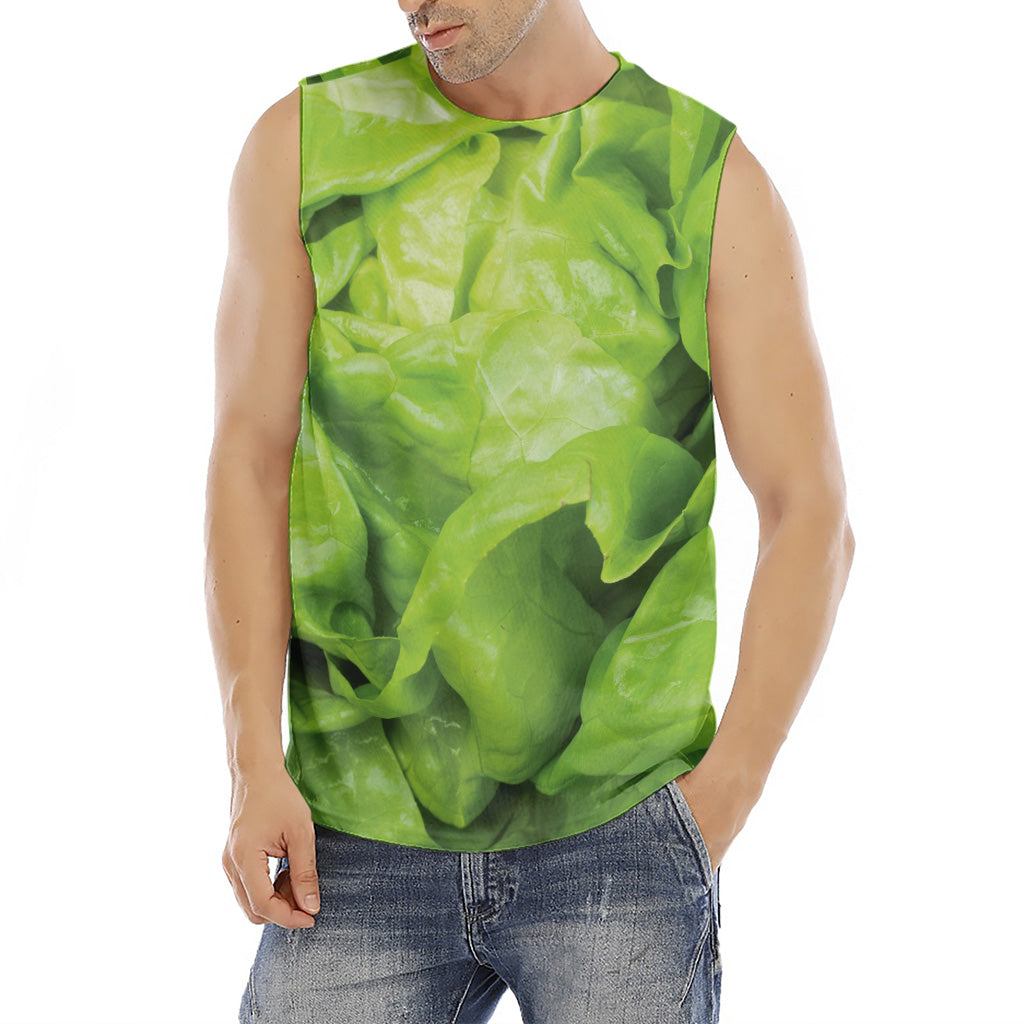 Green Lettuce Leaves Print Men's Fitness Tank Top
