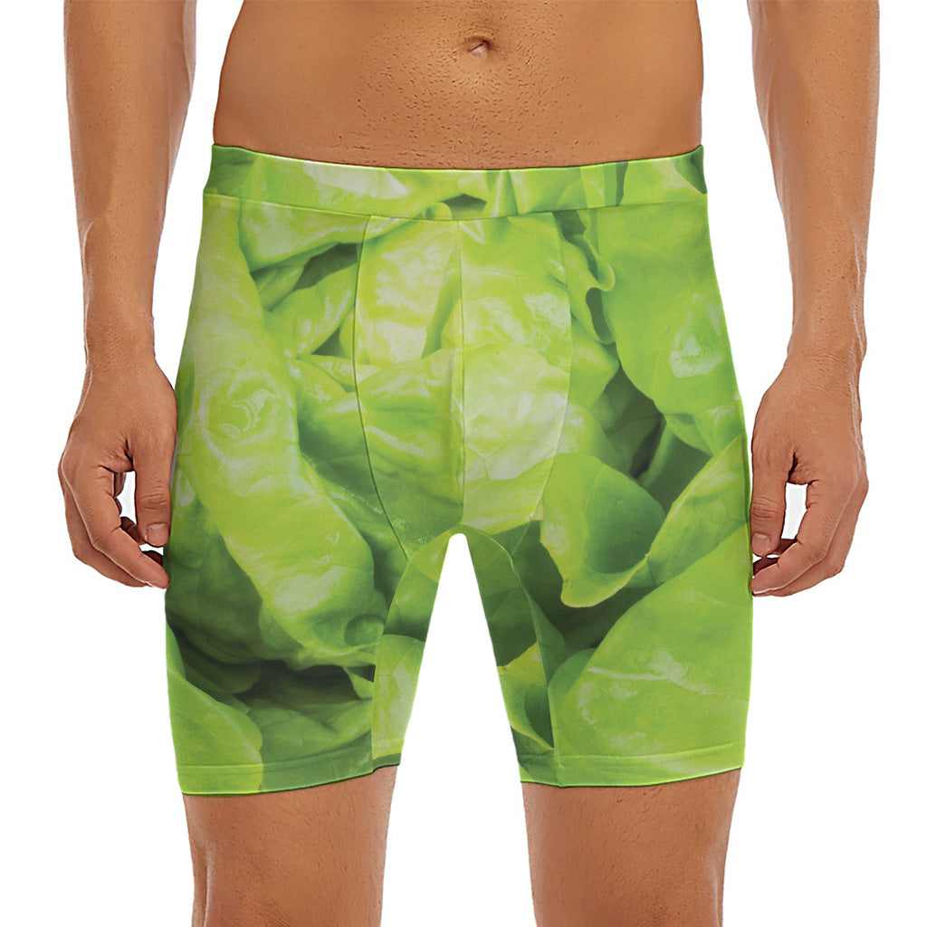 Green Lettuce Leaves Print Men's Long Boxer Briefs