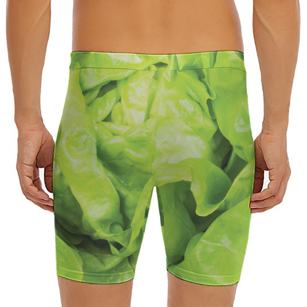 Green Lettuce Leaves Print Men's Long Boxer Briefs