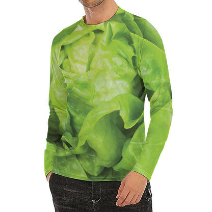 Green Lettuce Leaves Print Men's Long Sleeve Rash Guard