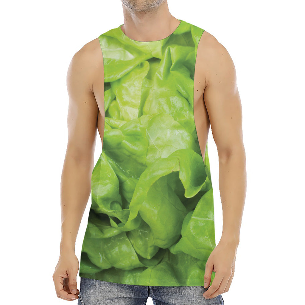 Green Lettuce Leaves Print Men's Muscle Tank Top