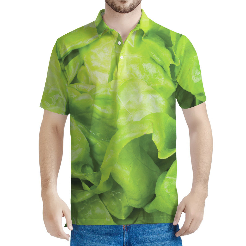 Green Lettuce Leaves Print Men's Polo Shirt
