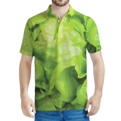 Green Lettuce Leaves Print Men's Polo Shirt