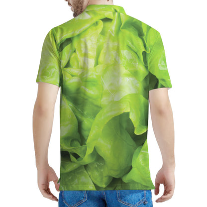 Green Lettuce Leaves Print Men's Polo Shirt