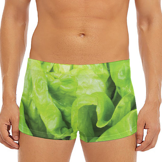 Green Lettuce Leaves Print Men's Short Boxer Briefs