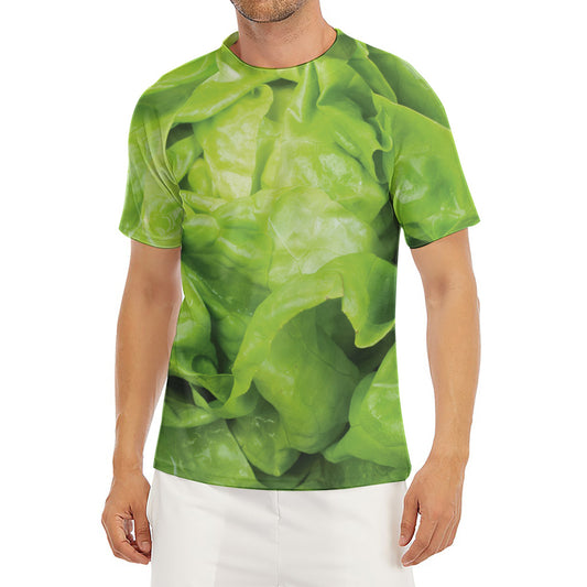 Green Lettuce Leaves Print Men's Short Sleeve Rash Guard