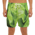 Green Lettuce Leaves Print Men's Split Running Shorts