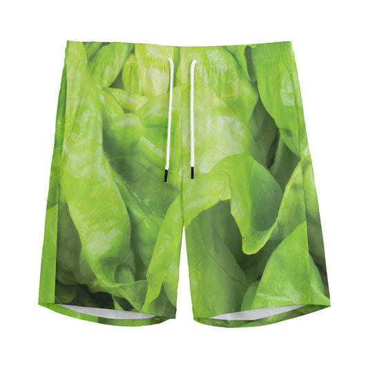 Green Lettuce Leaves Print Men's Sports Shorts