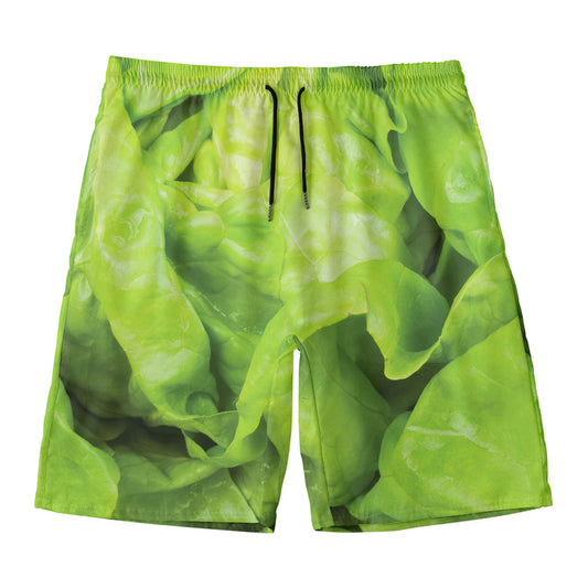 Green Lettuce Leaves Print Men's Swim Trunks