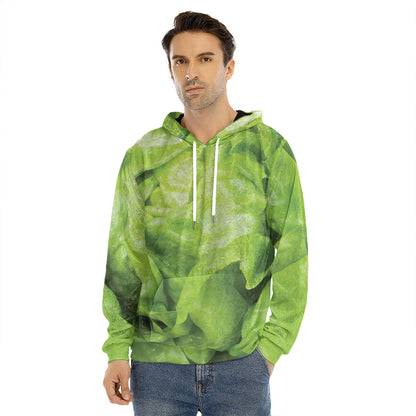 Green Lettuce Leaves Print Men's Velvet Pullover Hoodie