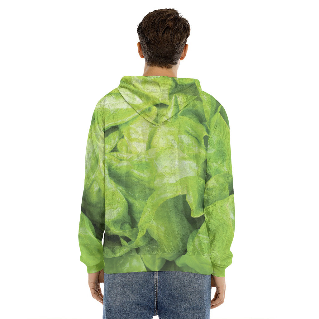 Green Lettuce Leaves Print Men's Velvet Pullover Hoodie