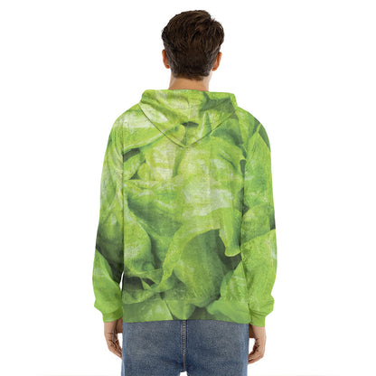 Green Lettuce Leaves Print Men's Velvet Pullover Hoodie