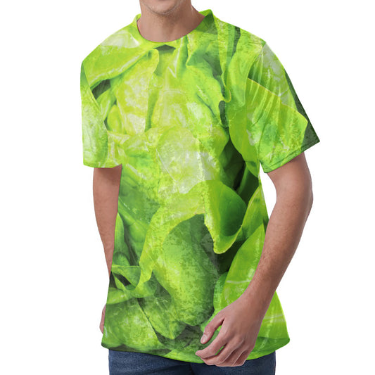 Green Lettuce Leaves Print Men's Velvet T-Shirt