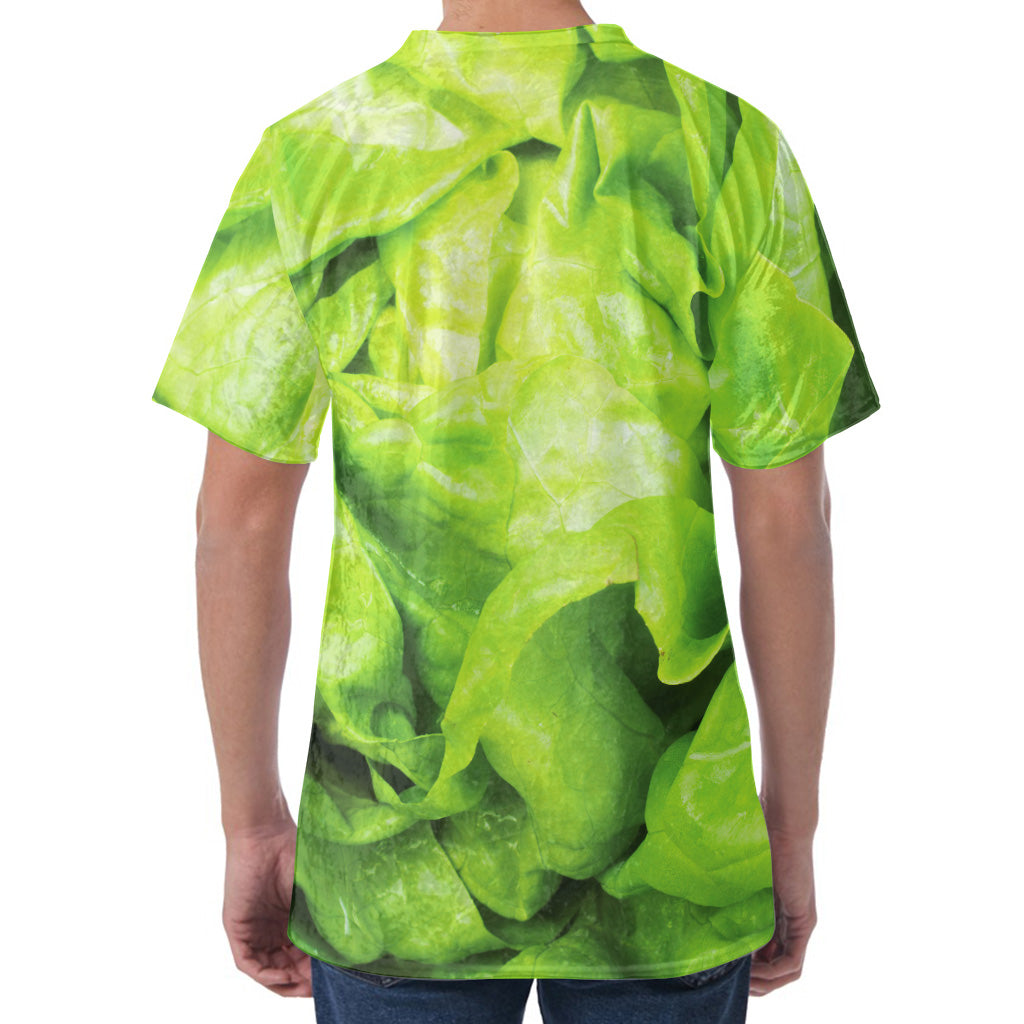 Green Lettuce Leaves Print Men's Velvet T-Shirt