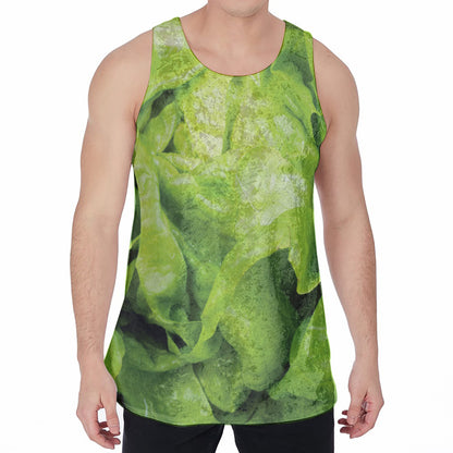 Green Lettuce Leaves Print Men's Velvet Tank Top