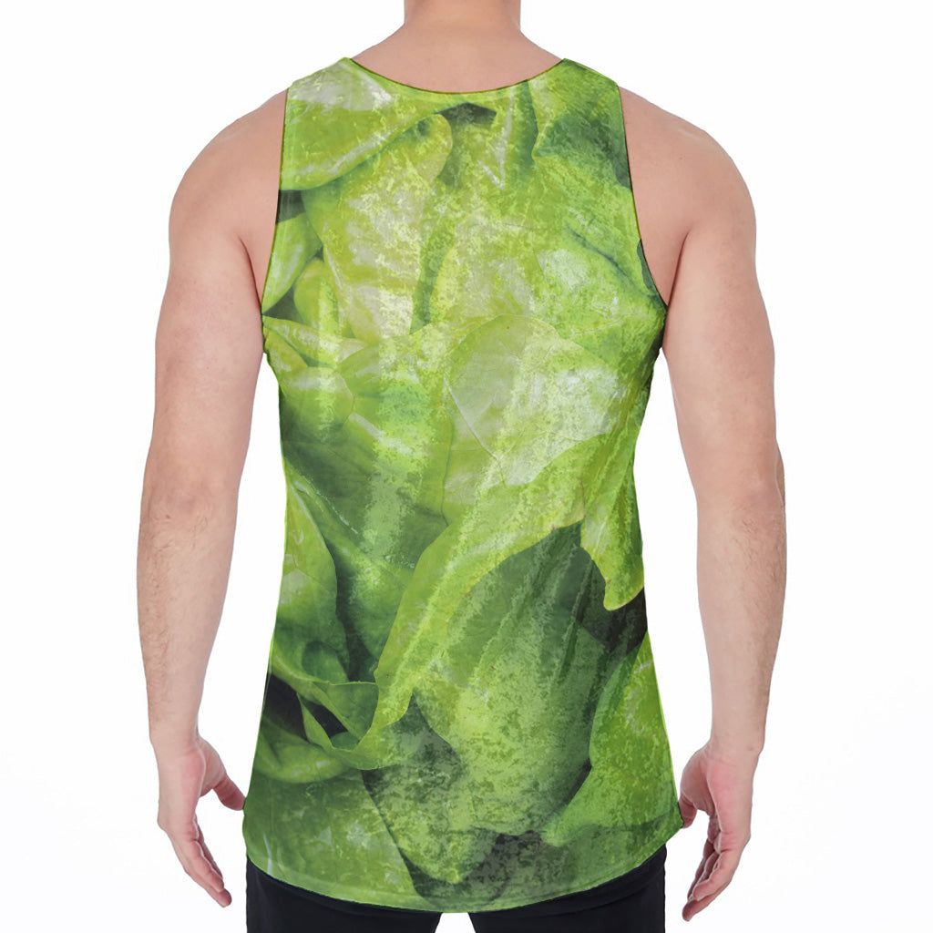 Green Lettuce Leaves Print Men's Velvet Tank Top