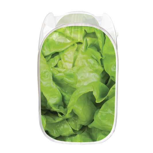 Green Lettuce Leaves Print Mesh Laundry Hamper