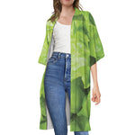Green Lettuce Leaves Print Open Front Beach Cover Up