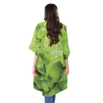Green Lettuce Leaves Print Open Front Beach Cover Up