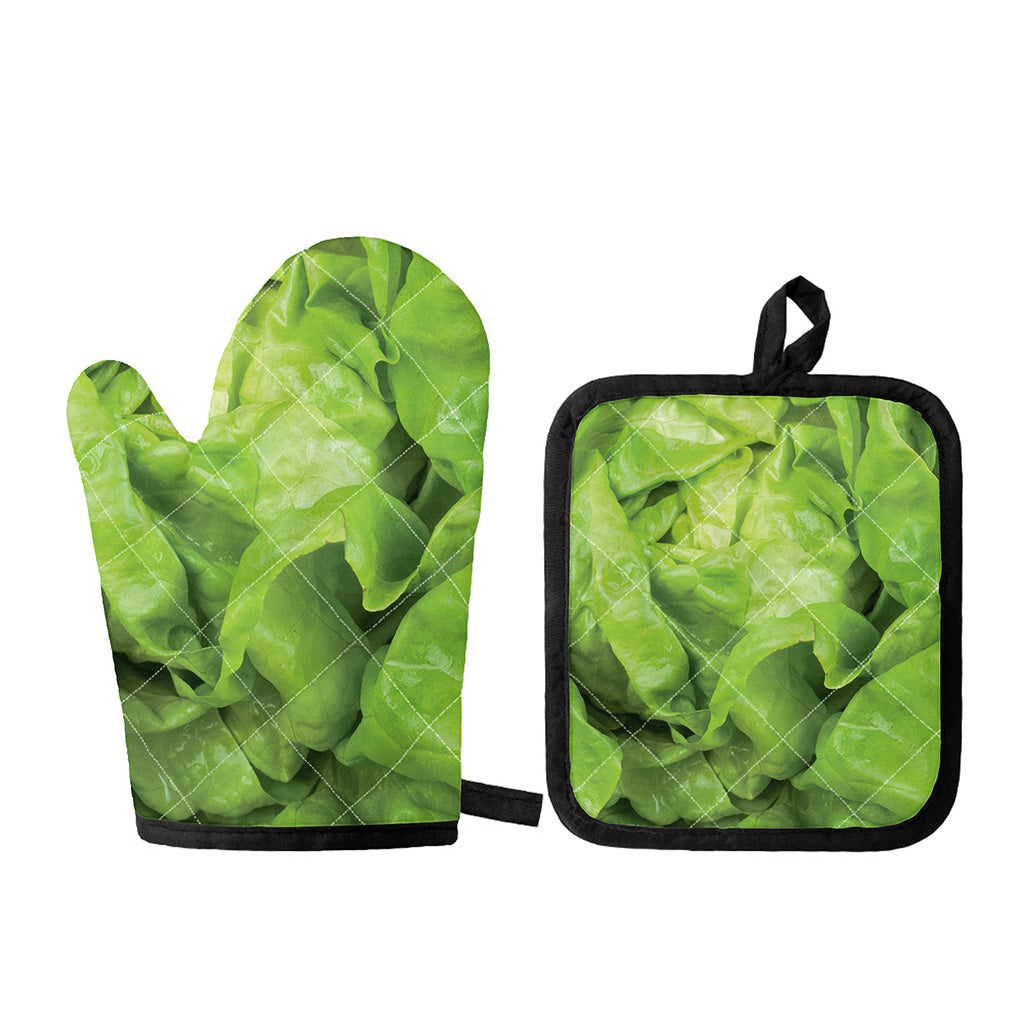 Green Lettuce Leaves Print Oven Mitt And Pot Holder Set