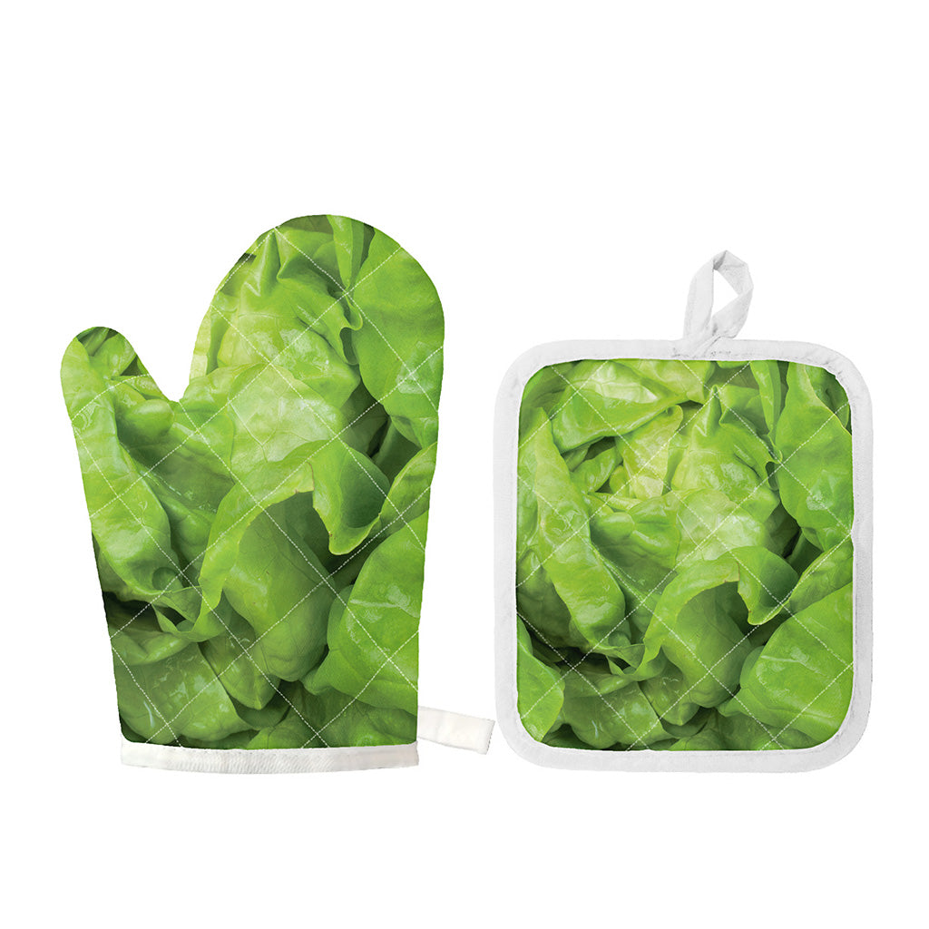 Green Lettuce Leaves Print Oven Mitt And Pot Holder Set