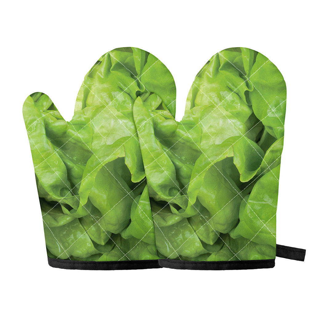 Green Lettuce Leaves Print Oven Mitts