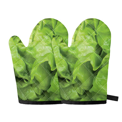 Green Lettuce Leaves Print Oven Mitts