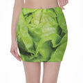 Green Lettuce Leaves Print Pencil Mini Skirt