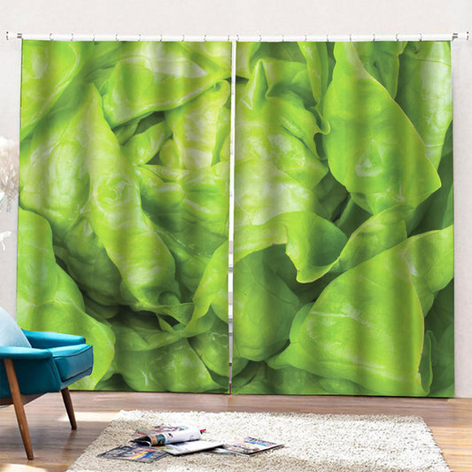 Green Lettuce Leaves Print Pencil Pleat Curtains