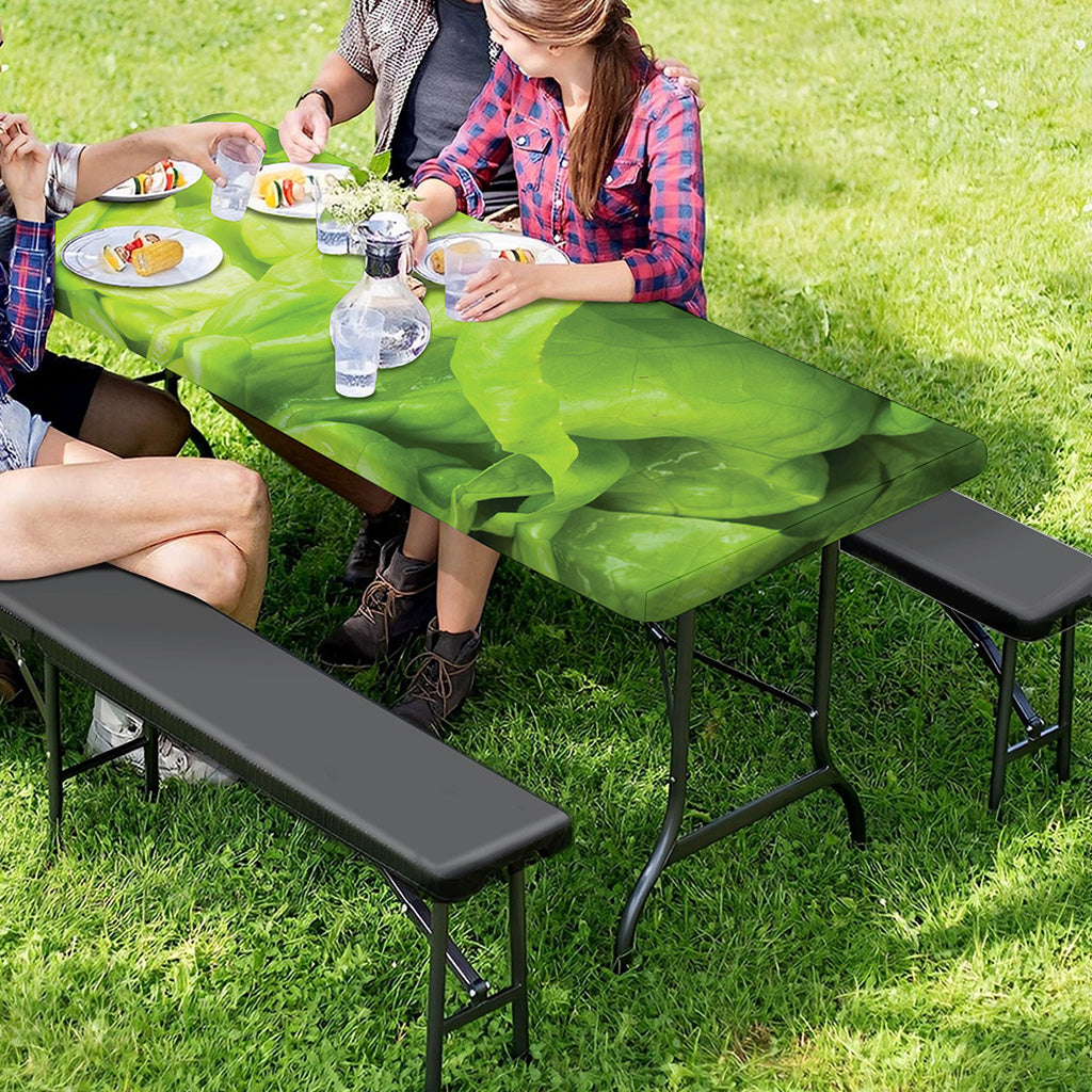 Green Lettuce Leaves Print Picnic Table Cover