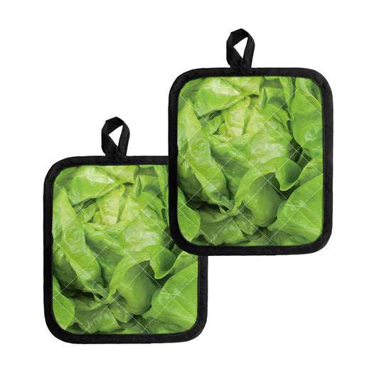 Green Lettuce Leaves Print Pot Holders