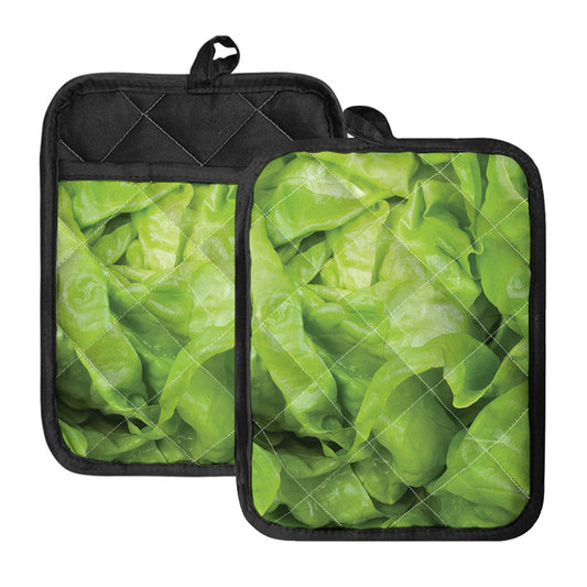 Green Lettuce Leaves Print Pot Holders With Pocket