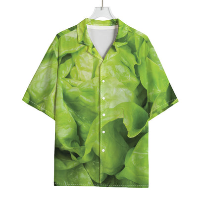 Green Lettuce Leaves Print Rayon Hawaiian Shirt