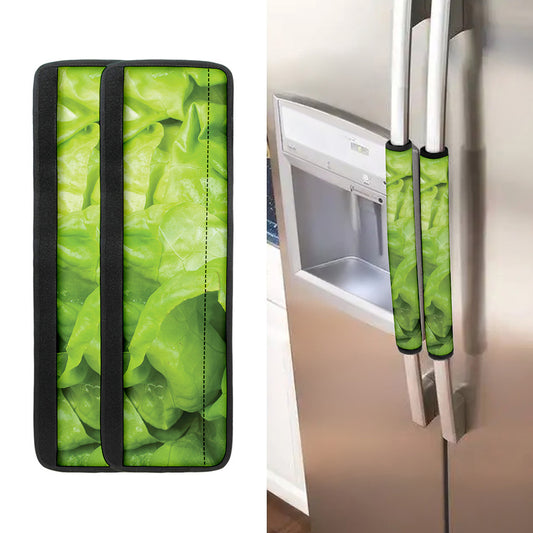 Green Lettuce Leaves Print Refrigerator Handle Covers