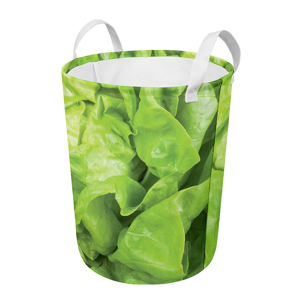 Green Lettuce Leaves Print Round Laundry Basket