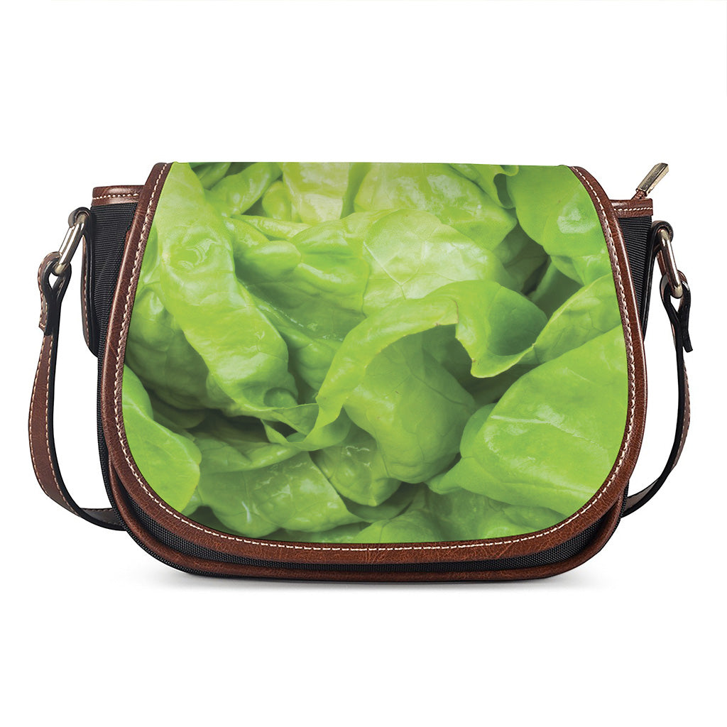 Green Lettuce Leaves Print Saddle Bag