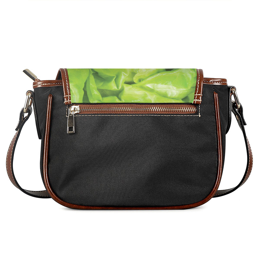 Green Lettuce Leaves Print Saddle Bag