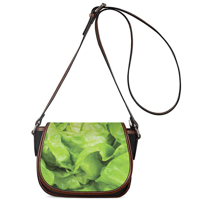 Green Lettuce Leaves Print Saddle Bag