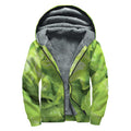 Green Lettuce Leaves Print Sherpa Lined Zip Up Hoodie