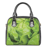 Green Lettuce Leaves Print Shoulder Handbag